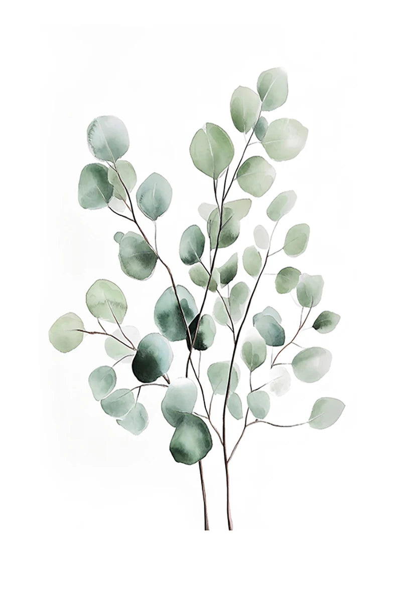 Watercolor illustration of a sprig of sage green botanical leaves on a white background.