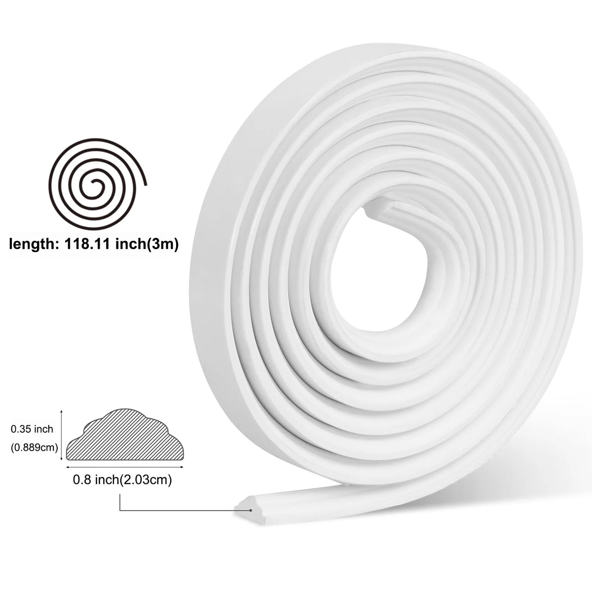 Roll of white self-adhesive EVA wall trim strips for waterproof peel and stick molding