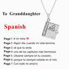Silver openable book pendant necklace with Spanish text engraved on the cover