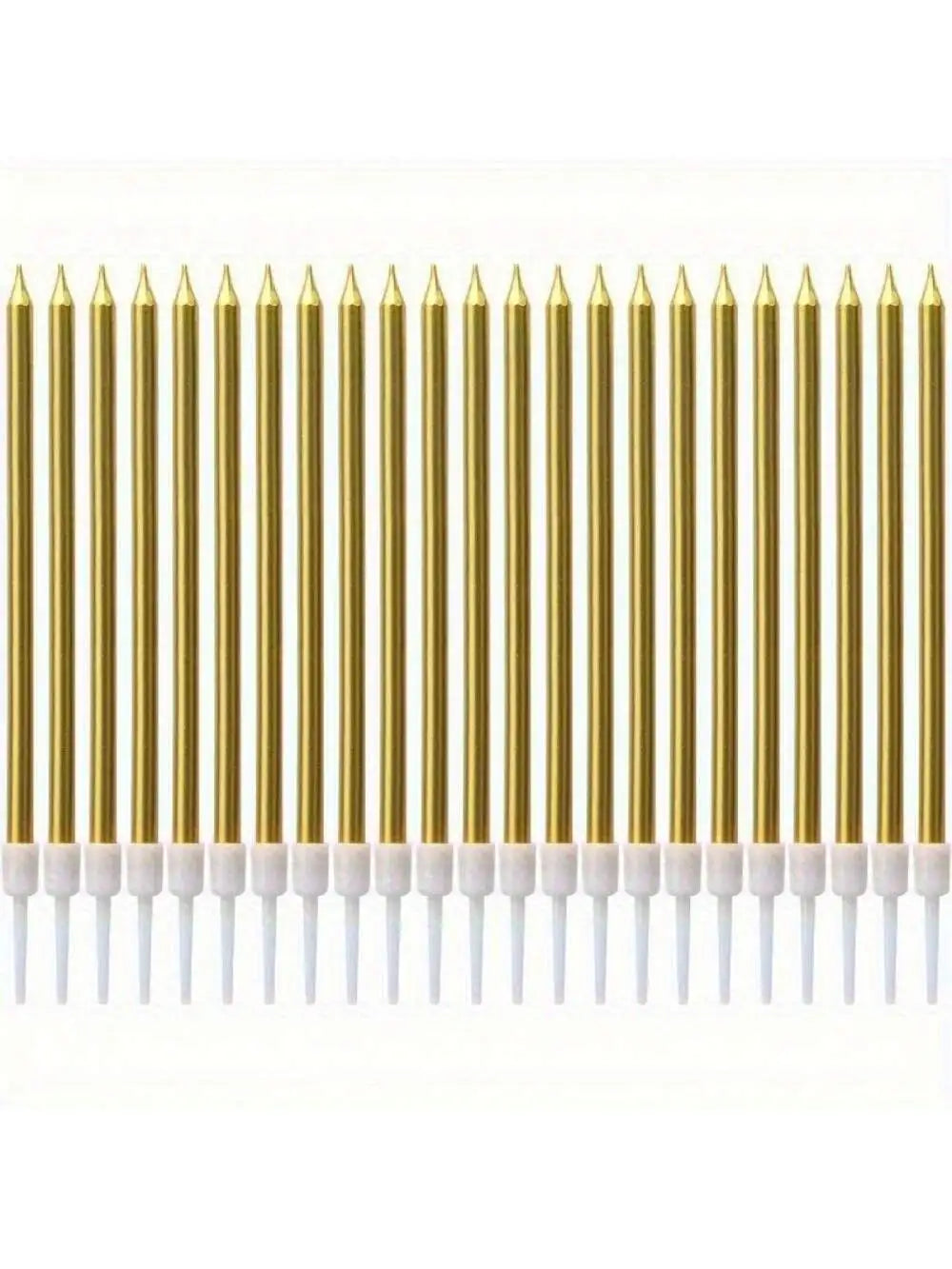 A row of gold and white birthday candles.