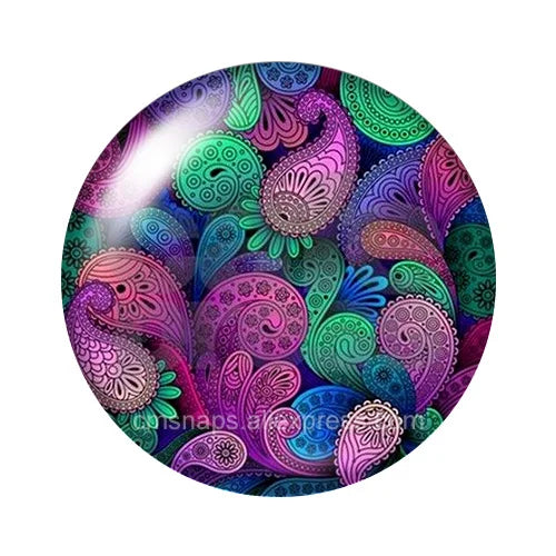 Round Leaf Pattern Flat Back Glass Cabochons for Jewelry Making