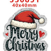 Red Santa hat design on silver glitter background wishing Merry Christmas