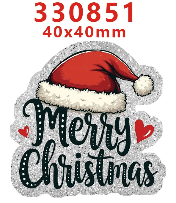 Red Santa hat design on silver glitter background wishing Merry Christmas