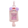 Pink fluffy keychain featuring a bow and multi-character Kpop photocards holder