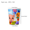 A set of 10 paper cups featuring cartoon animals like a pink pig and a purple cat for a circus theme party.