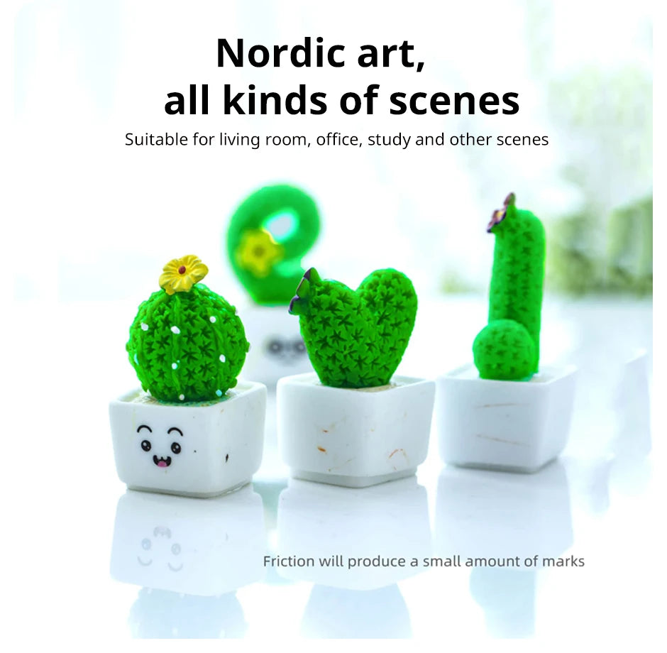 A set of four green resin succulent cacti in white pots for Nordic art home decor