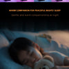 Lampe de nuit LED style pixel éclairant un enfant endormi avec un ours en peluche dans une chambre faiblement éclairée.