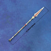 A detailed miniature collectible sword resembling a Katana, shown diagonally against a blue background.