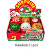 A box of 12 Christmas mystery blind box squishy stress relievers featuring characters like Santa Claus, an elk, and a snowman