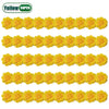 A string of yellow artificial carnation and marigold flower heads for festive décor.