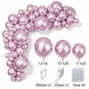 A pink latex balloon garland kit featuring balloons, ribbon, chain, and glue for party decoration.