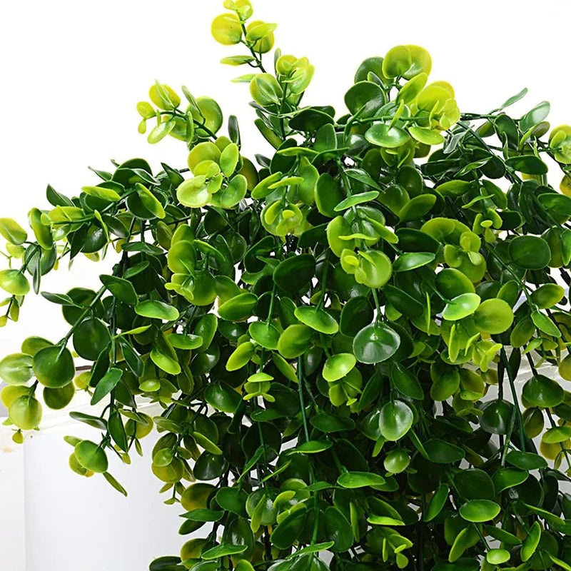 A lush green artificial eucalyptus leaf plant used for home decor.