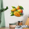 A vibrant wall sticker featuring a cluster of orange and yellow fruits, including an apple and a mango, on a white background