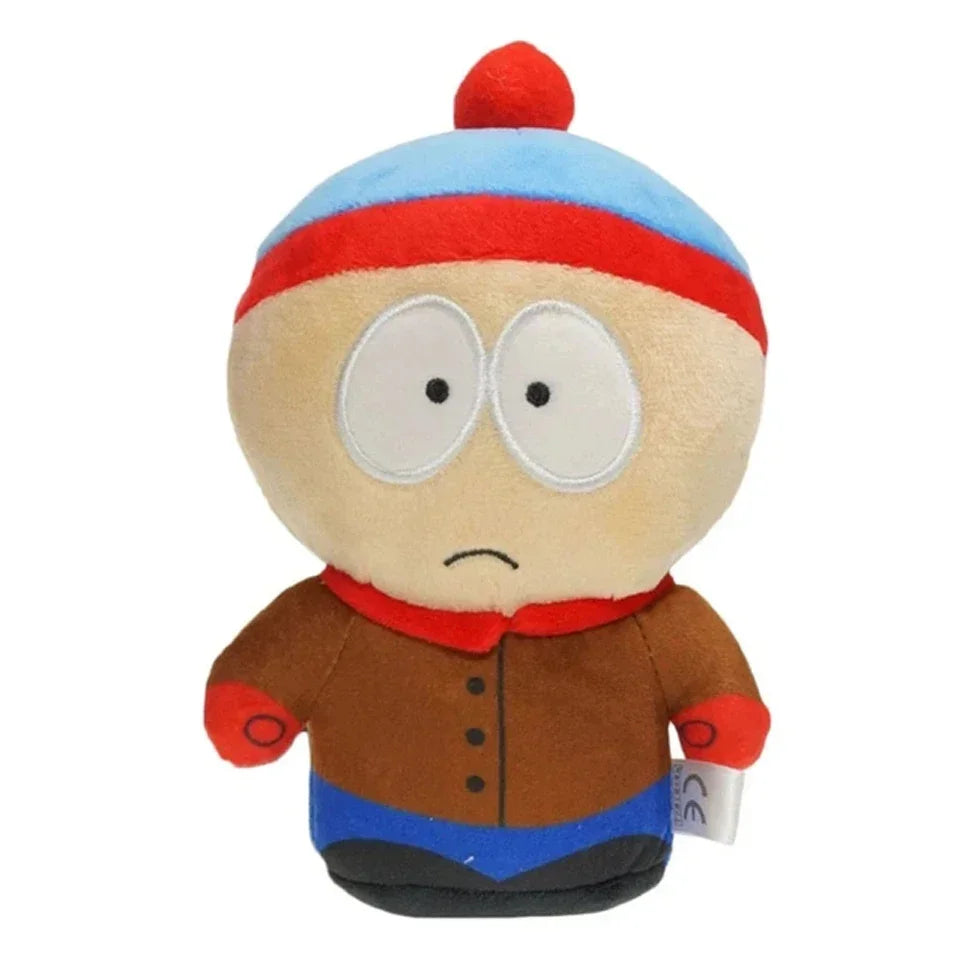 A plush toy of a South Park character with red and blue hair and a brown body.