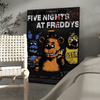 A poster featuring a dark, stylized illustration of Freddy Fazbear and other characters for Five Nights at Freddy's wall art.
