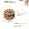 A round brown kraft paper seal label with the text APPLE JEUY and instructions for use.