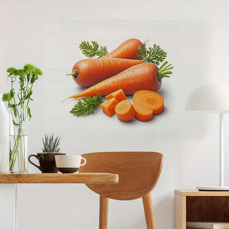 Wall sticker featuring carrots and sliced carrots on a white background for kitchen decor