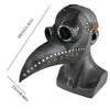 A black plague doctor mask made of natural latex, shown in profile with dimension lines.