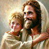 A painting depicting Jesus with a young boy, inspired by a Christian diamond painting kit.