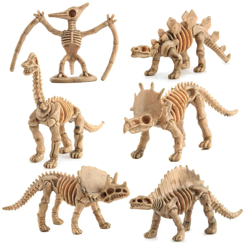 A set of twelve prehistoric dinosaur skeletons for kids to dig and build