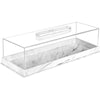 Clear acrylic cake stand with a lid displaying rectangular marbleized desserts.