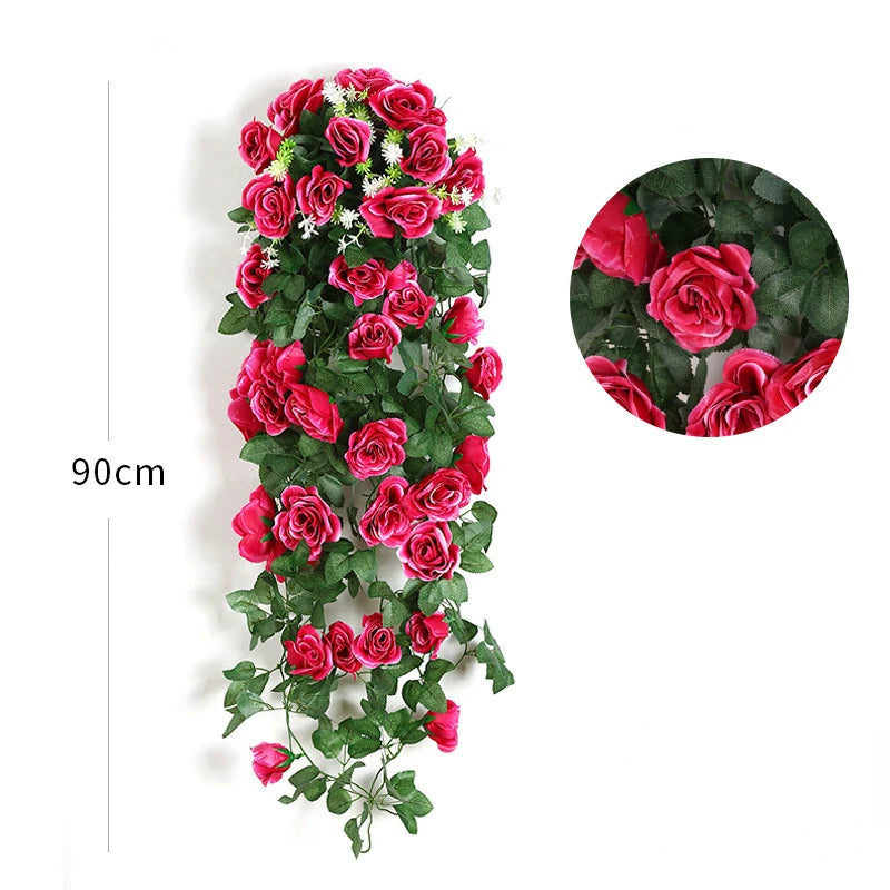 Silk Rose Hanging Vine - Faux Flower Garland for Home Décor