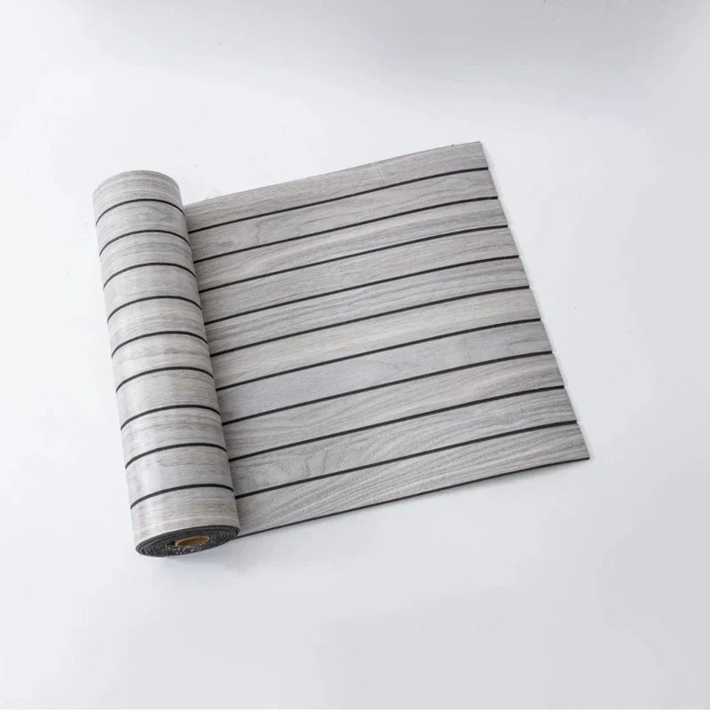 Roll of 3D wood grain self-adhesive wallpaper showing horizontal wood lines.