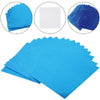A stack of bright blue decorative acrylic mirror mosaic tiles shown in various angles.