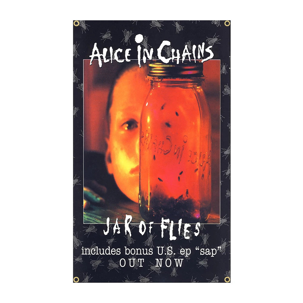 ملصق يظهر جرة ذباب وعنوان Alice in Chains و Jar of Flies