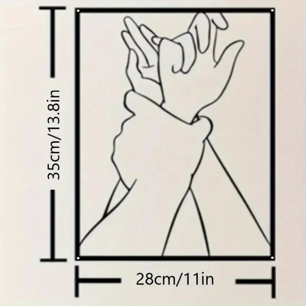 Black silhouette of a cat and woman hands forming a heart shape on a white background