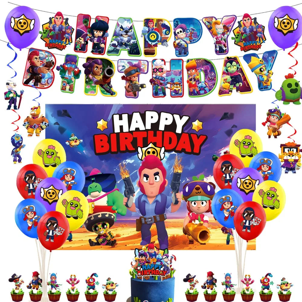 A colorful display of acrylic cake toppers featuring various characters and designs for a happy birthday celebration.