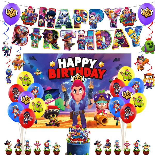 A colorful display of acrylic cake toppers featuring various characters and designs for a happy birthday celebration.