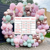 A balloon garland kit featuring pink, purple, and rose gold balloons arranged in an archway.
