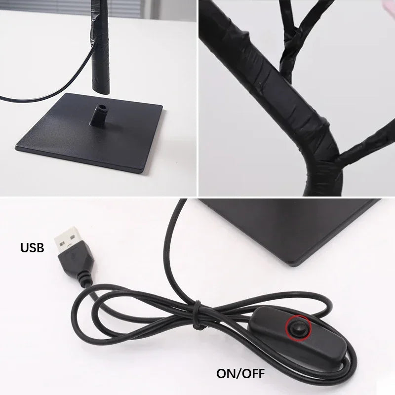 Lampe de table LED noire alimentée par USB avec cordon flexible et interrupteur ON/OFF