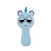 A light blue plush toy shaped like a sad, crying face with large eyes and a blue tuft on top.