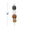 Bohemian macrame hat hanger with five round macrame pieces in black white brown and gold for wall storage