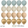 A set of 20 latex balloons in various shades of blue, white, and gold, along with a roll of 10M ribbon.