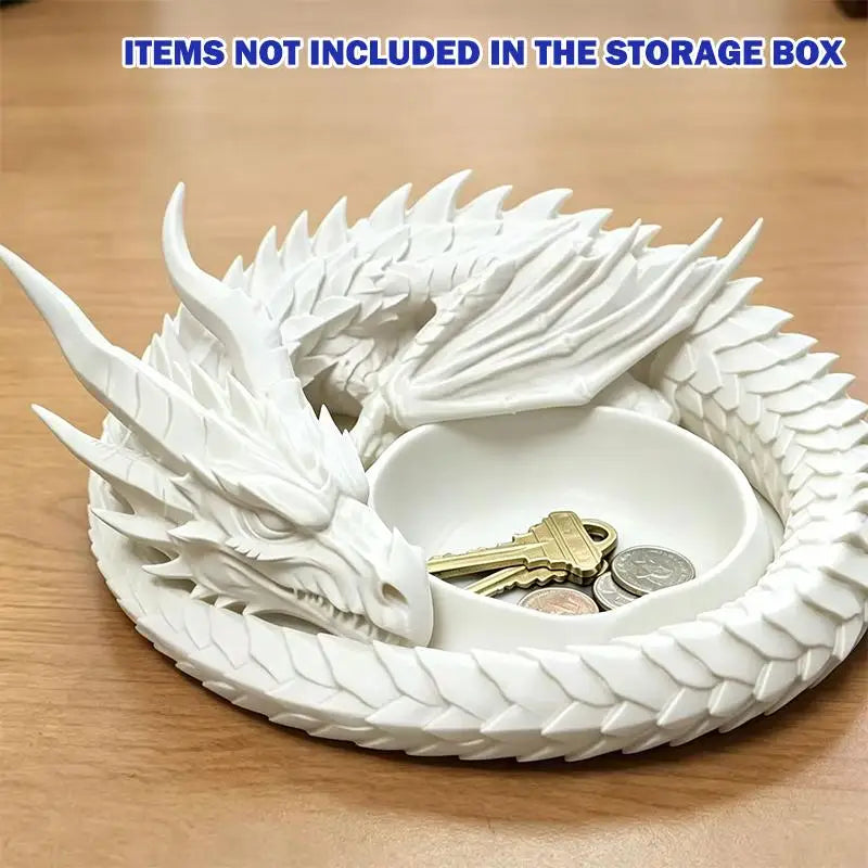 White dragon design decorative tray for jewelry and small items with keys inside