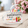 Clear acrylic heart plaque with text thanking for being important in learning featuring a bee design