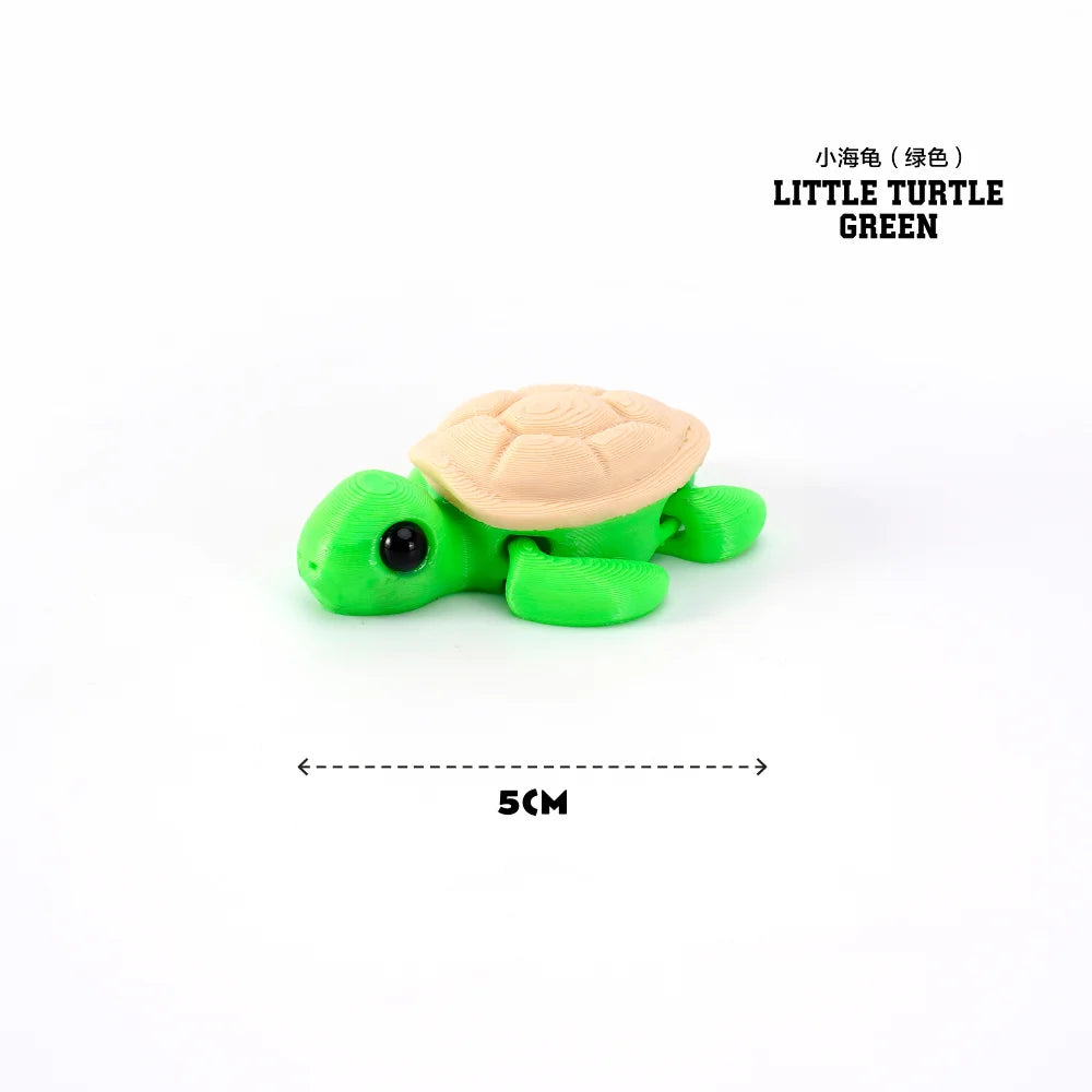 A small green turtle figurine with a light tan shell, shown from the side.
