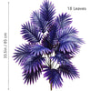 A realistic artificial palm tree featuring 18 purple silk leaves.