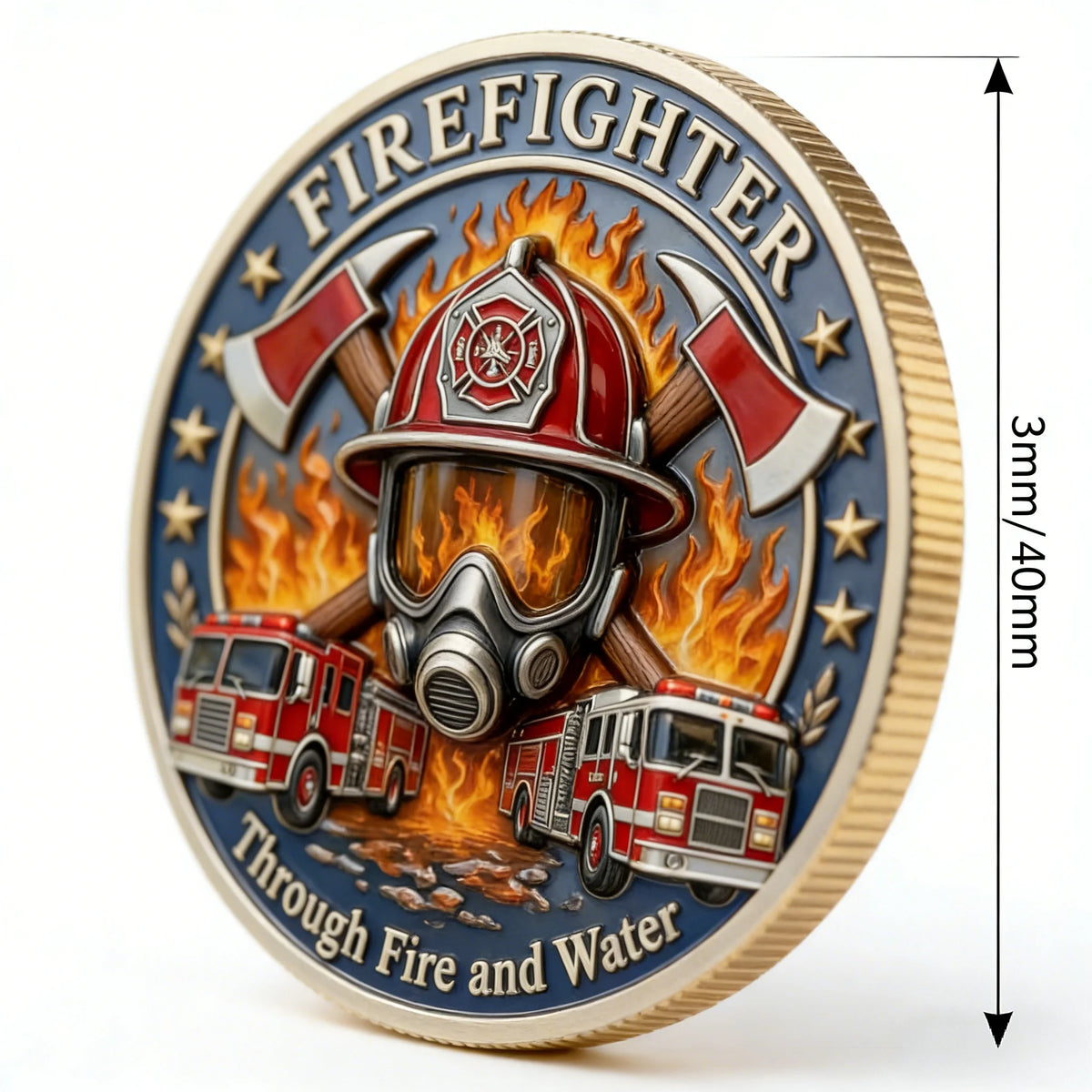 Firefighter 3D Gold-Plated Challenge Coin | Commemorative Hero Tribute Coin
