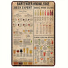 Vintage Metallschild mit dem Titel Bartender-Wissen, enthält Anleitungen für Bier- und Weinexperten