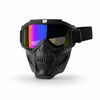 Black full face skull riding goggles with a dark lens and black strap.