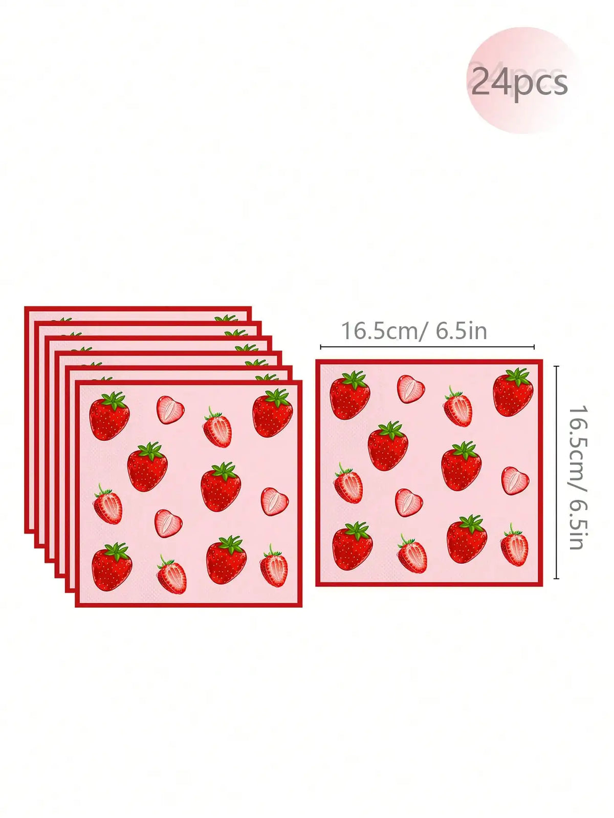 A set of 24 disposable strawberry-themed birthday party tableware items.