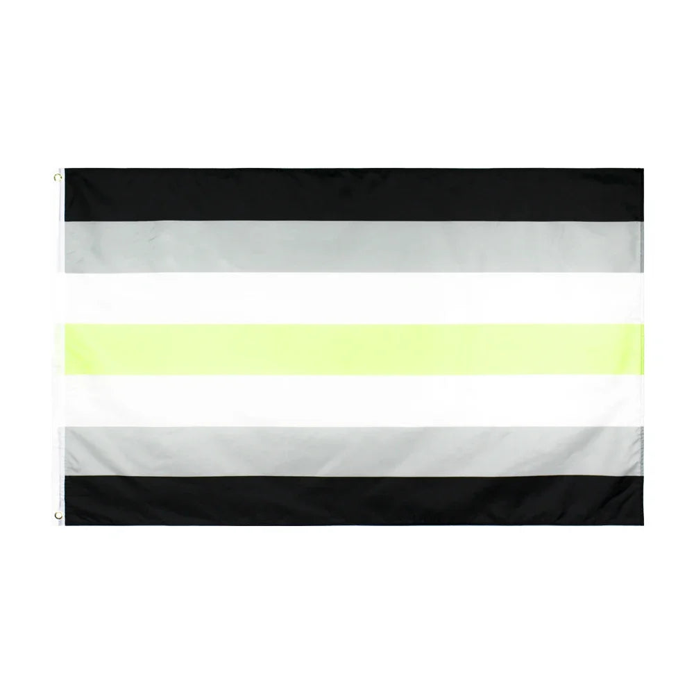 A black, white, and light green horizontal striped flag banner.