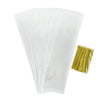 A stack of clear cellophane gift bags and a small bundle of gold foil bags.