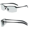 A pair of black photochromic polarized driving sunglasses with an alloy frame shown in two views.