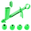 A bright green DIY pearl ball applicator tool with a handle and a bulb for decorating fondant and cake.