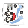A funny cartoon face decal of an open mouth and eyes on a toilet, shown next to the product dimensions.